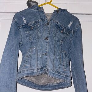 Light Blue Denim Jacket with Sherpa Trim